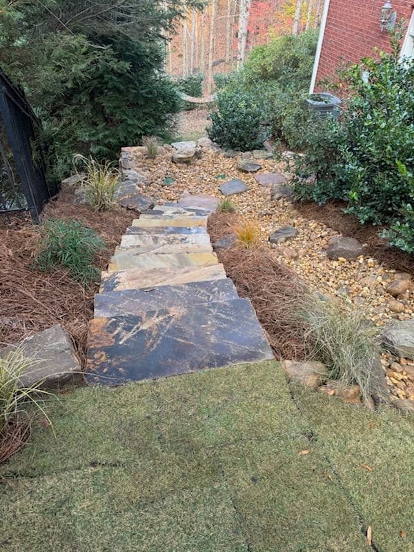 Flagstone Step Tread Staircase and Dry Creek Bed in Cumming GA