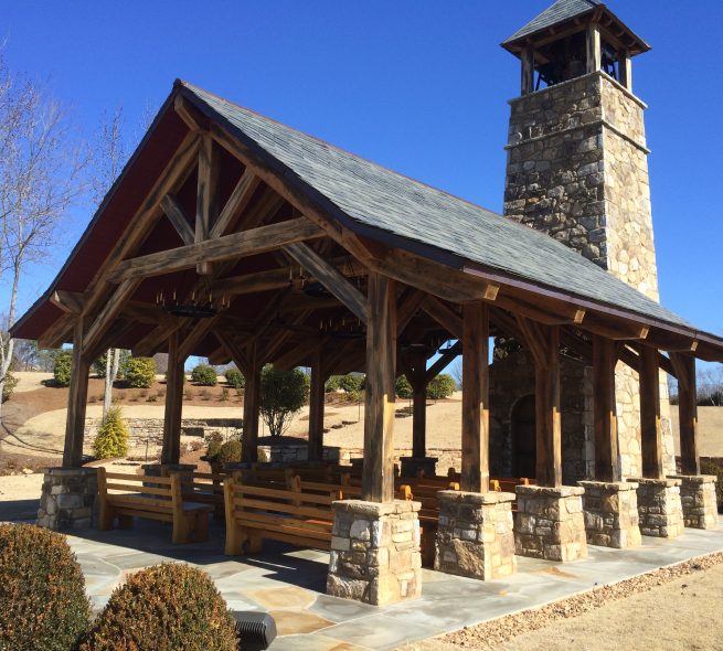 A stone pavilion, part of the pergolas and pavilions designed by StoneAge Stonescapes